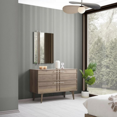 Kommode mat Spigel Schlofzëmmer Konsol Holz Brong Set 2tlg Modern