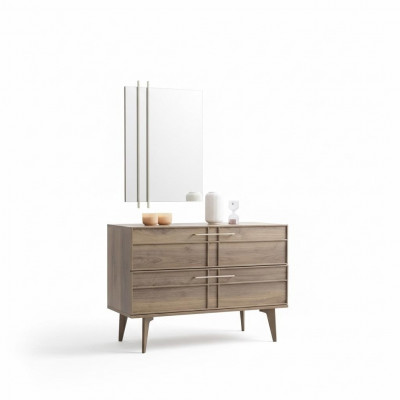 Kommode mat Spigel Schlofzëmmer Konsol Holz Brong Set 2tlg Modern