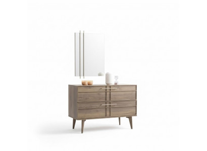Kommode mat Spigel Schlofzëmmer Konsol Holz Brong Set 2tlg Modern