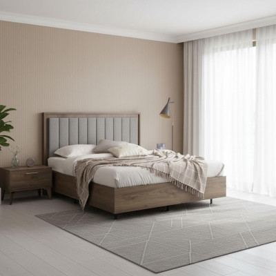Schlofkummer Garnitur Duebelbett Bett Nuetsdëscher Brong Holz Set 3 Deeler