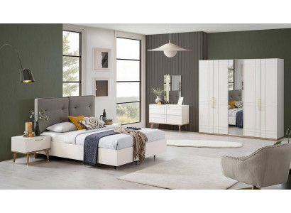Grupp duebelt Bett Komplett Bett Schlofkummermiwwelen Holz 6 Deeler Set Wäiss