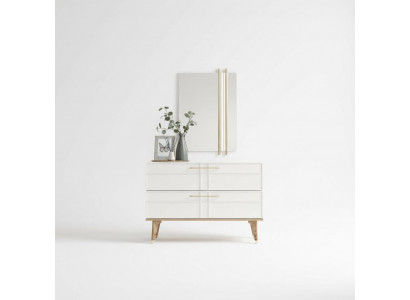 Kommode mat Spigel Schlofkummer Konsole Holz Wäiss Set 2 Deeler Modern
