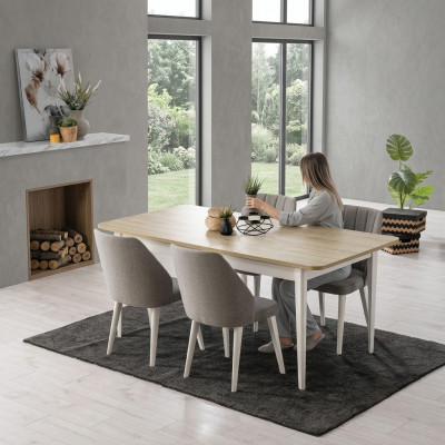 Iessgrupp Garnitur Iesszëmmer Iessdësch Set 7tlg Iesszëmmer Wäiss Holz