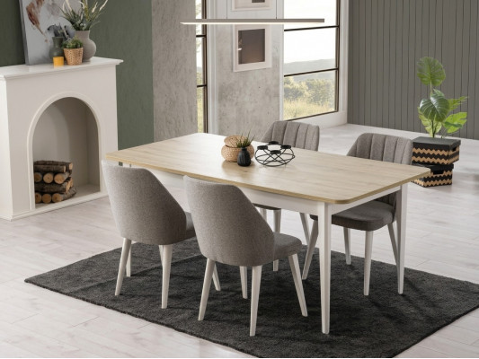 Iessgrupp Garnitur Iesszëmmer Iessdësch Set 7tlg Iesszëmmer Wäiss Holz