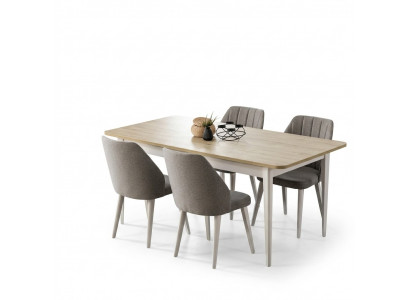 Iessgrupp Garnitur Iesszëmmer Iessdësch Set 7tlg Iesszëmmer Wäiss Holz