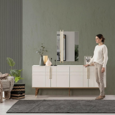 Anrichte Garnitur Sideboard mam Spigel Kommoden Iesszëmmer Holz Wäiss