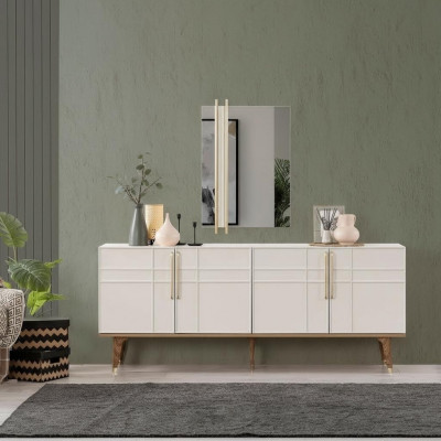 Anrichte Garnitur Sideboard mam Spigel Kommoden Iesszëmmer Holz Wäiss