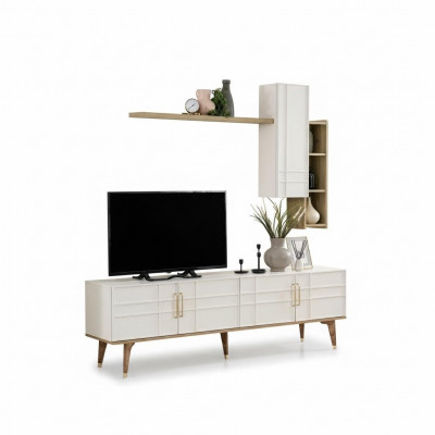 Televisiounsstell Rack Schaf RTV Lowboard Wunnzëmmer Regaler Wäiss Holz