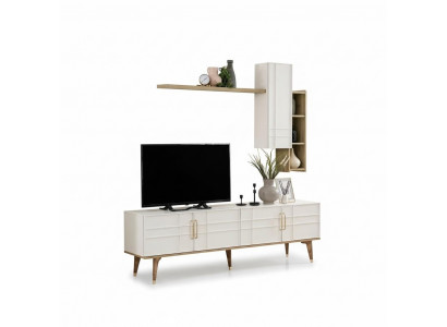 Televisiounsstell Rack Schaf RTV Lowboard Wunnzëmmer Regaler Wäiss Holz