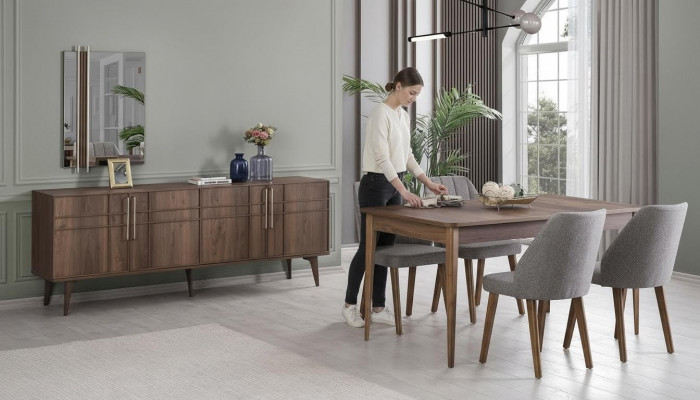 Iessgrupp Garnitur Iesszëmmer Iessdësch Set 9tlg Iesszëmmer Braun Holz