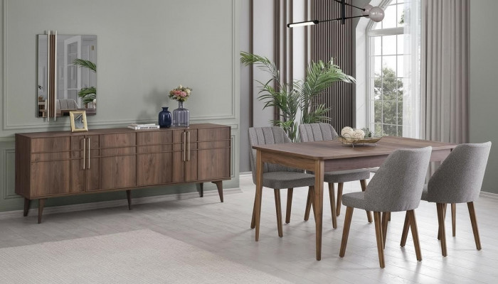 Iessgrupp Garnitur Iesszëmmer Iessdësch Set 9tlg Iesszëmmer Braun Holz