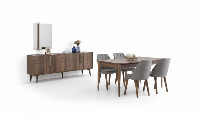 Iessgrupp Garnitur Iesszëmmer Iessdësch Set 9tlg Iesszëmmer Braun Holz