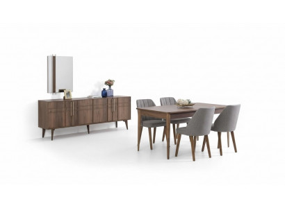 Iessgrupp Garnitur Iesszëmmer Iessdësch Set 9tlg Iesszëmmer Braun Holz