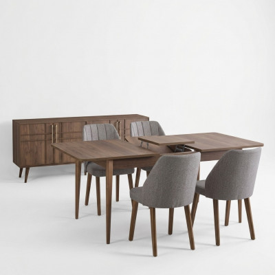 Modern Komplett Iessgrupp Iesszëmmer Iessdësch Set 7tlg Iesszëmmer Brong Holz