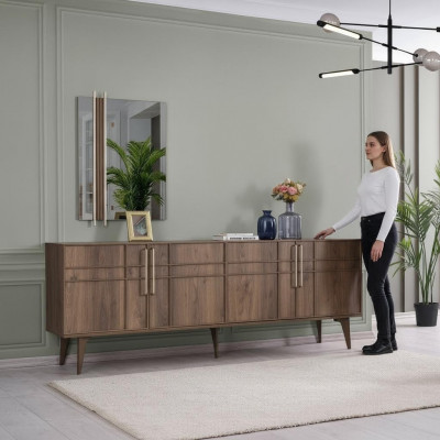 Garnitur Buffet mat Spigel Kommode Holz Braun Iesszëmmer