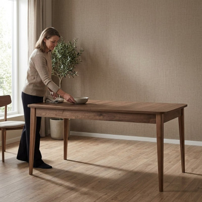 Iesszëmmerdësch Iessdësch Dësch Holz Braun Auszichbar 160 cm Iesszëmmer