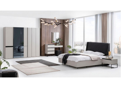 Schlofzëmmer Garnitur Duebelbett Bett Nuetsdëscher Holz Set 7tlg Wäiss