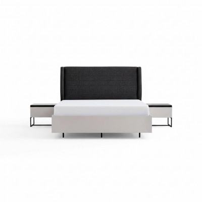 Komplett-Schlofzëmmer-Miwwelen Duebelbett Holz 3-Deeler Design Wäiss Bett Set