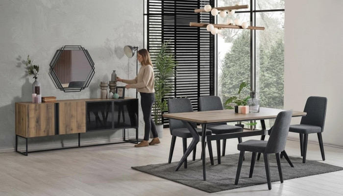 Luxus Iessgrupp Iesszëmmer Dësch Set 9tlg Iesszëmmer Brong Holz Dësch