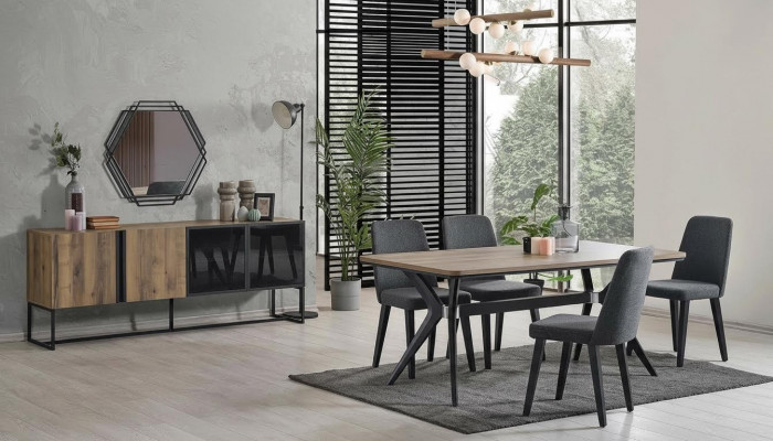 Luxus Iessgrupp Iesszëmmer Dësch Set 9tlg Iesszëmmer Brong Holz Dësch