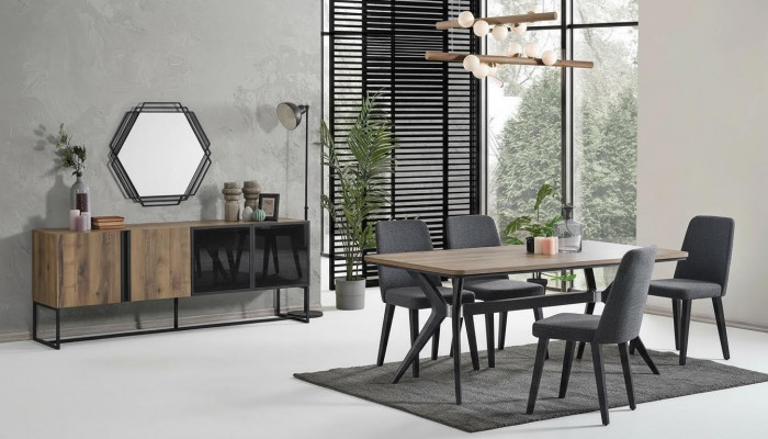 Luxus Iessgrupp Iesszëmmer Dësch Set 9tlg Iesszëmmer Brong Holz Dësch