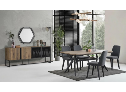 Luxus Iessgrupp Iesszëmmer Dësch Set 9tlg Iesszëmmer Brong Holz Dësch