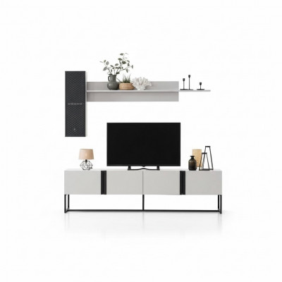 Garnitur TV Ständer Schaf RTV Lowboard Wunnzëmmer Regaler Wäiss Holz