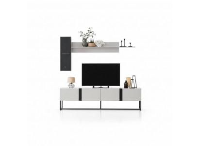 Garnitur TV Ständer Schaf RTV Lowboard Wunnzëmmer Regaler Wäiss Holz