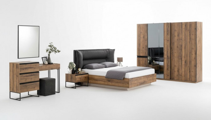 Luxus Schlofkummer Garnitur Duebelbett Bett Holz Set 7 Stéck Braun Modern