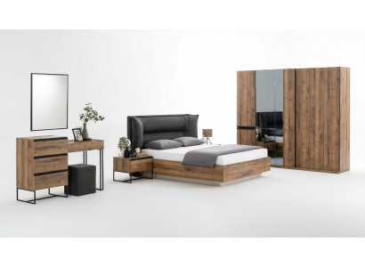 Luxus Schlofkummer Garnitur Duebelbett Bett Holz Set 7 Stéck Braun Modern