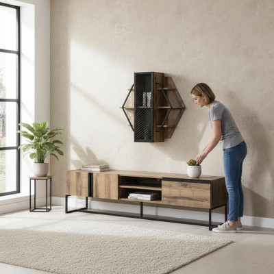 Grupp TV Ständer Schaf RTV Lowboard Wunnzëmmer Regaler Brong Holz