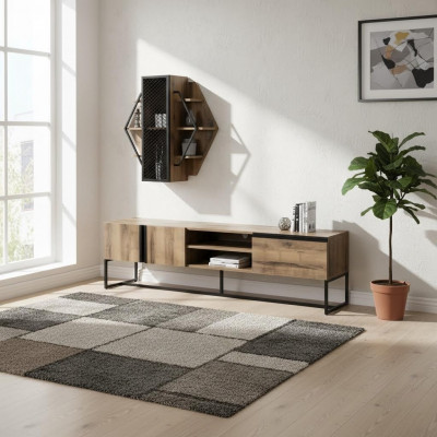 Grupp TV Ständer Schaf RTV Lowboard Wunnzëmmer Regaler Brong Holz
