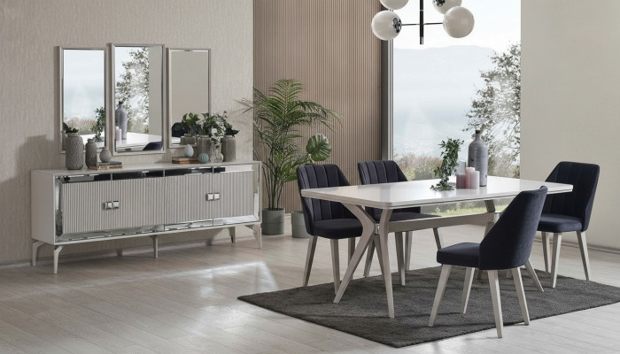 Iesszëmmer Luxus Iessgrupp Garnitur Iessdësch Set 9-deelegen Gro Holz Dësch