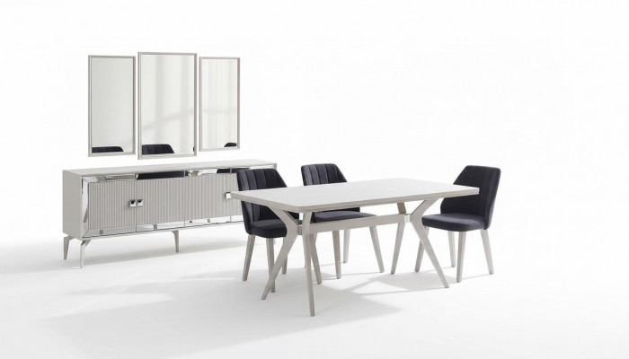 Iesszëmmer Luxus Iessgrupp Garnitur Iessdësch Set 9-deelegen Gro Holz Dësch