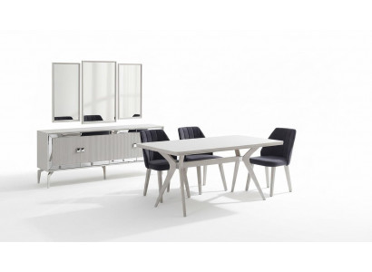 Iesszëmmer Luxus Iessgrupp Garnitur Iessdësch Set 9-deelegen Gro Holz Dësch