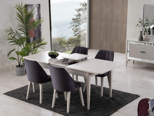 Iessdësch Auszéiabar Modern Iessgrupp Iesszëmmer Set 9tlg Gri Holz