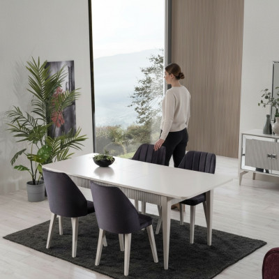 Iessgrupp Iessdësch Auszéiibar Modern Iesszëmmer Set 7-Stéck Gro Holz