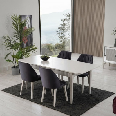 Iessgrupp Iessdësch Auszéiibar Modern Iesszëmmer Set 7-Stéck Gro Holz