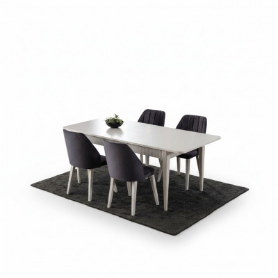 Iessgrupp Iessdësch Auszéiibar Modern Iesszëmmer Set 7-Stéck Gro Holz
