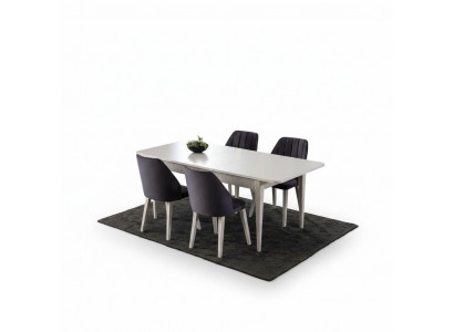 Iessgrupp Iessdësch Auszéiibar Modern Iesszëmmer Set 7-Stéck Gro Holz