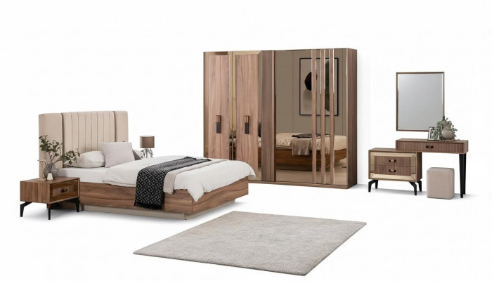 Luxus Duebelbett Schlofkummer Garnitur Bett Holz Set 7tlg Braun Modern