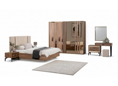 Luxus Duebelbett Schlofkummer Garnitur Bett Holz Set 7tlg Braun Modern