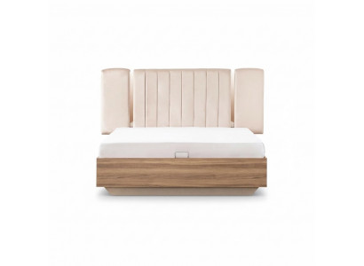 Bettgestell Bett Duebelbett mat Bettkëscht Beige Stoff Luxus Modern