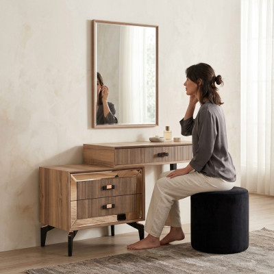 Luxus Friséiertisch Schminktisch Konsolendësch Kommode Set 2 Stéck Gold