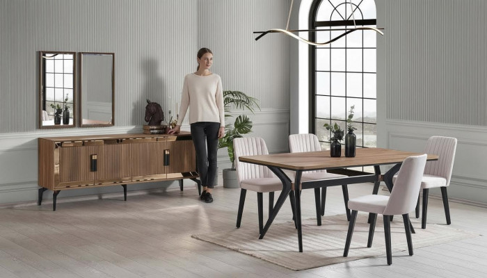Iesszëmmer Luxus Iessgruppe Iessdësch Set 10tlg Iesszëmmer Braun Holz