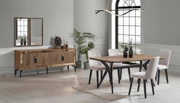 Iesszëmmer Luxus Iessgruppe Iessdësch Set 10tlg Iesszëmmer Braun Holz