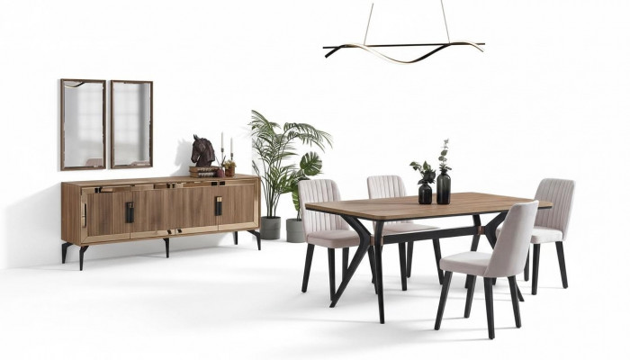 Iesszëmmer Luxus Iessgruppe Iessdësch Set 10tlg Iesszëmmer Braun Holz