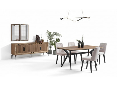 Iesszëmmer Luxus Iessgruppe Iessdësch Set 10tlg Iesszëmmer Braun Holz