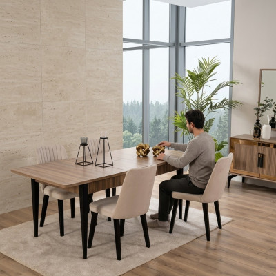Iessgruppe Garnitur Iesszëmmer Iessdësch Set 7 Stécker Iesszëmmer Braun Holz