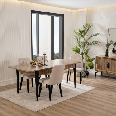 Iessgruppe Garnitur Iesszëmmer Iessdësch Set 7 Stécker Iesszëmmer Braun Holz